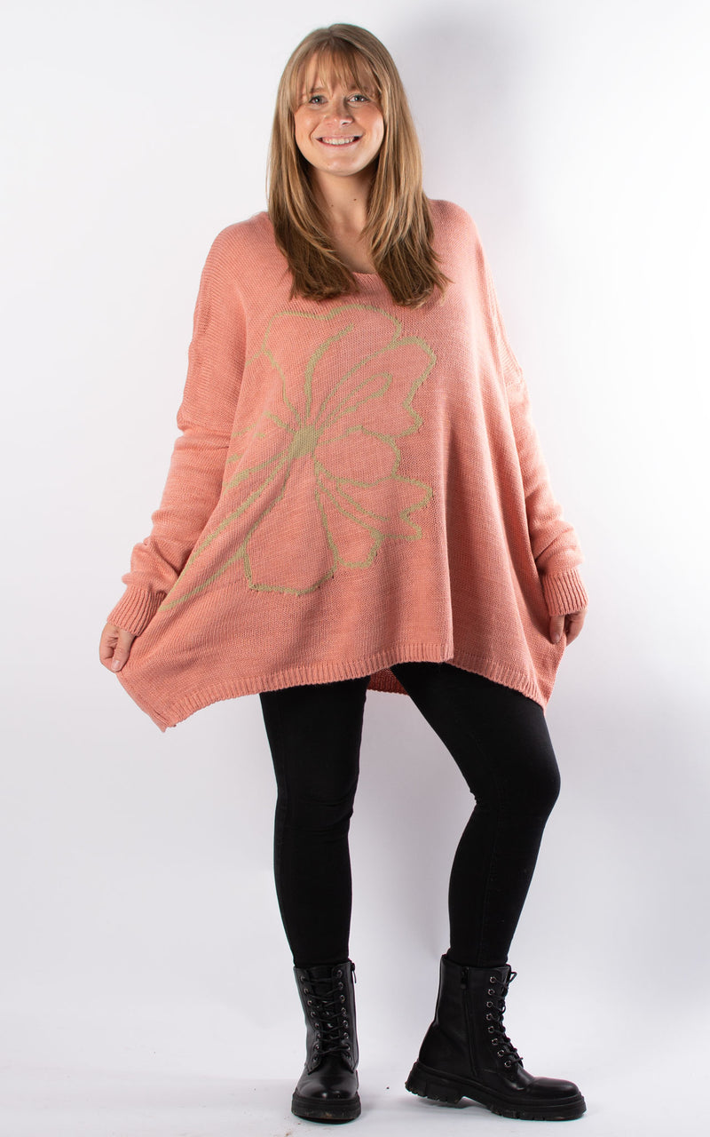 Side Flower Knit Jumper | Peach