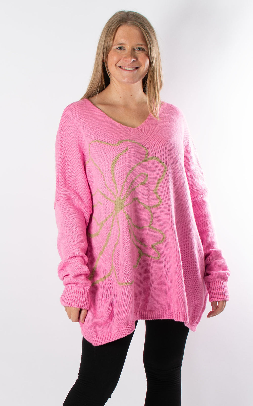 Side Flower Knit Jumper | Pink