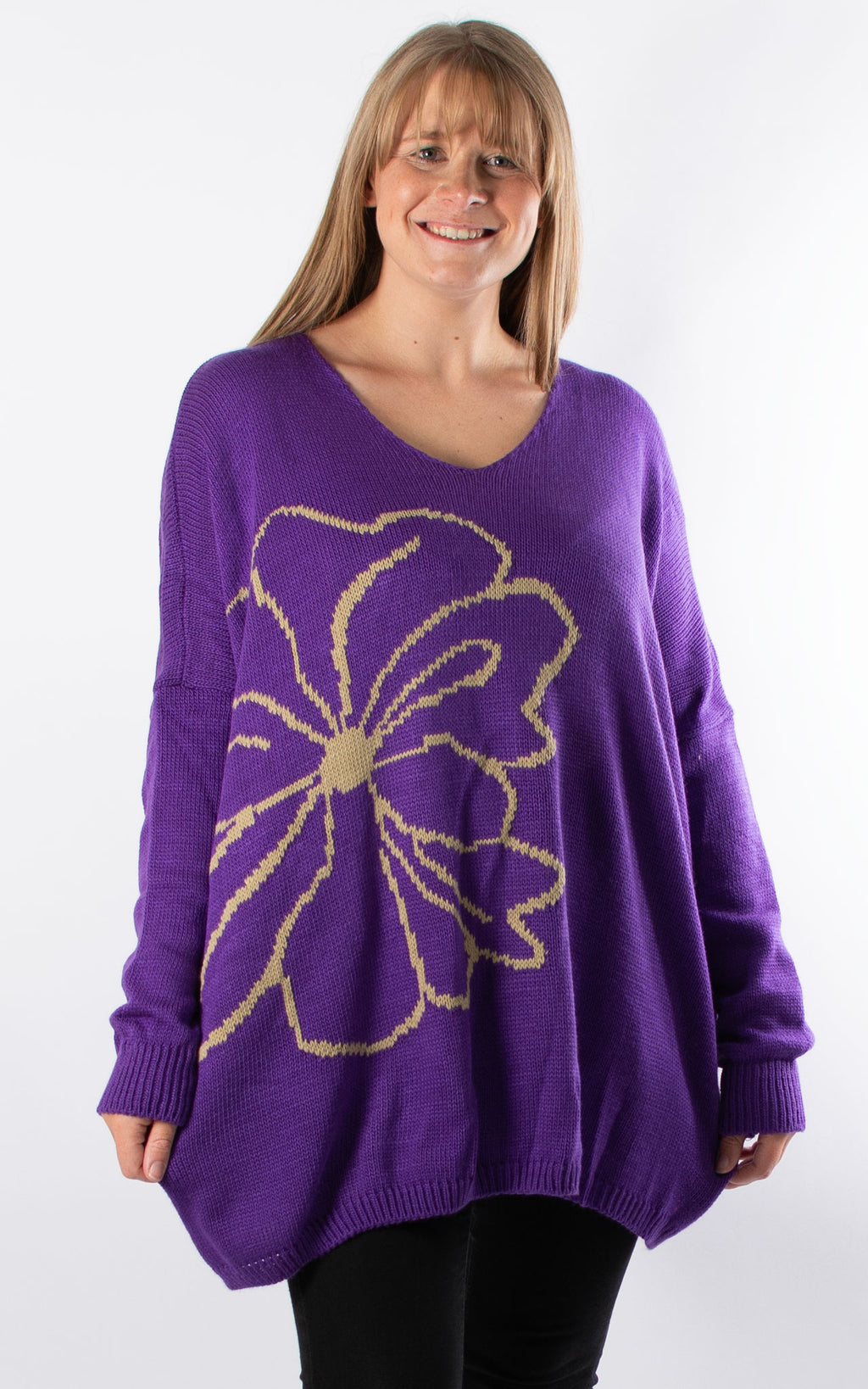 Side Flower Knit Jumper | Purple