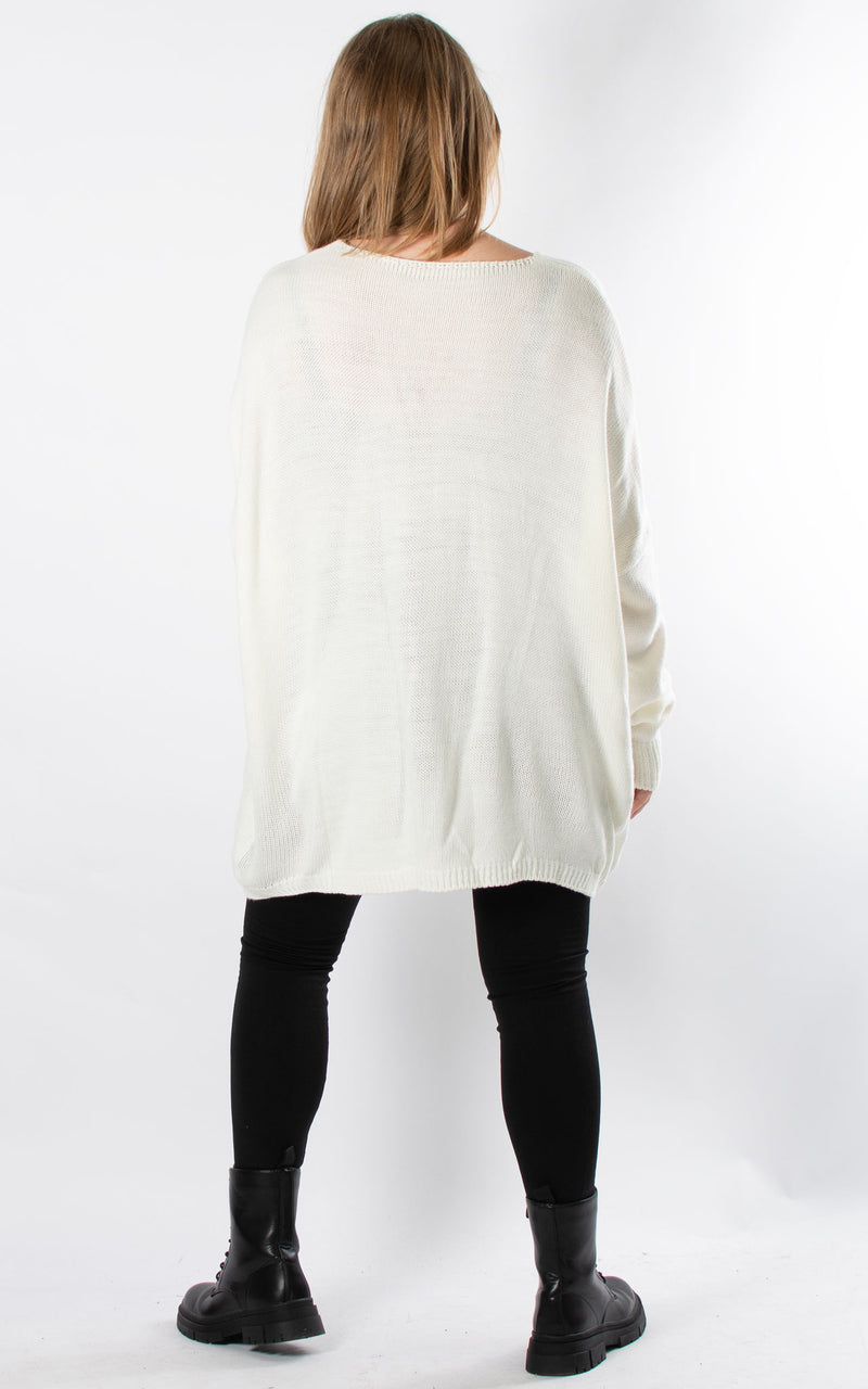 Side Flower Knit Jumper | Winter White