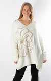 Side Flower Knit Jumper | Winter White