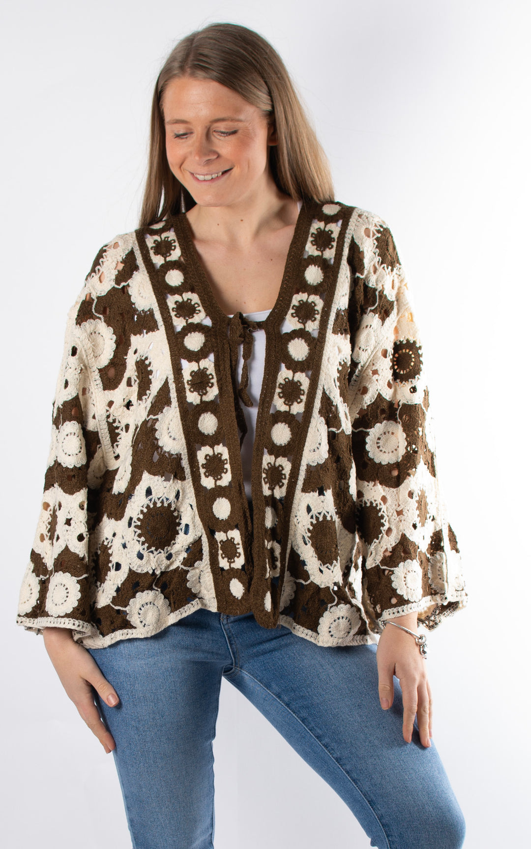 Sienna Floral Crochet Cardigan | Chocolate