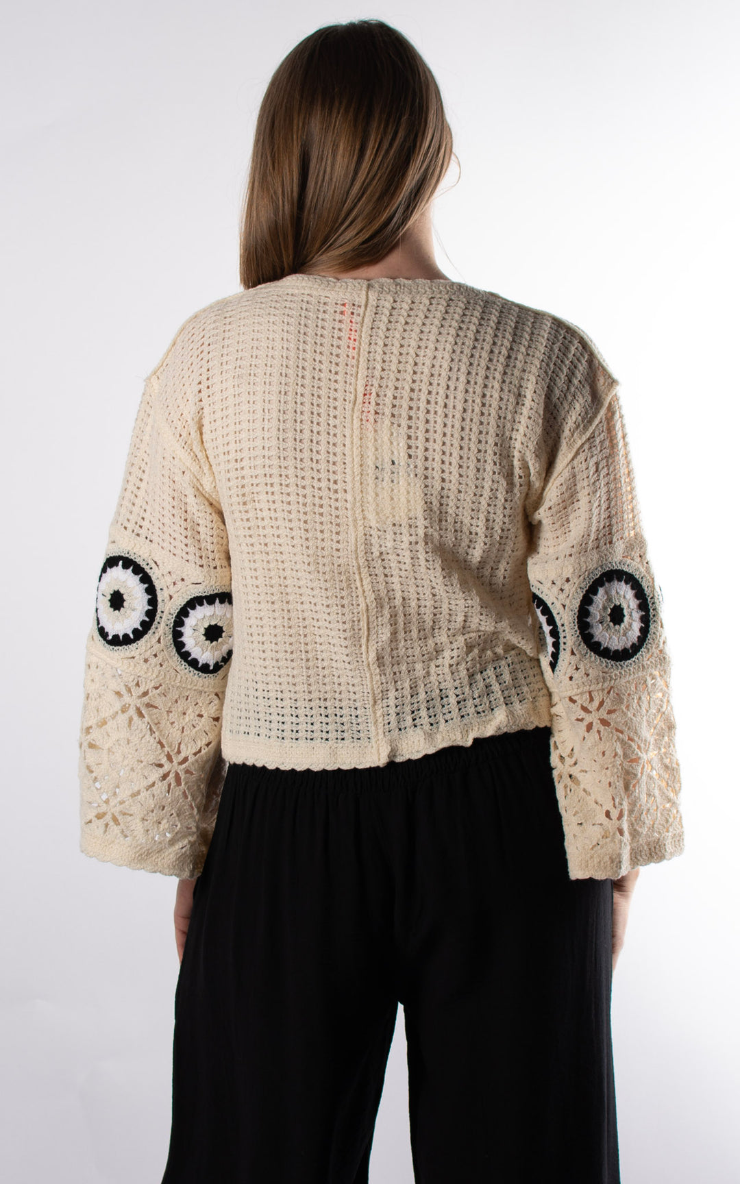 Sienna Mandala Crochet Crop Jumper | Black and White