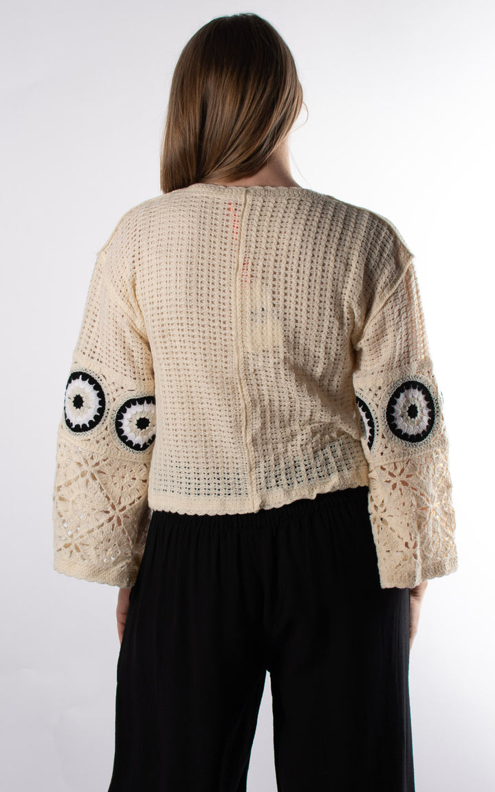 Sienna Mandala Crochet Crop Jumper | Black and White