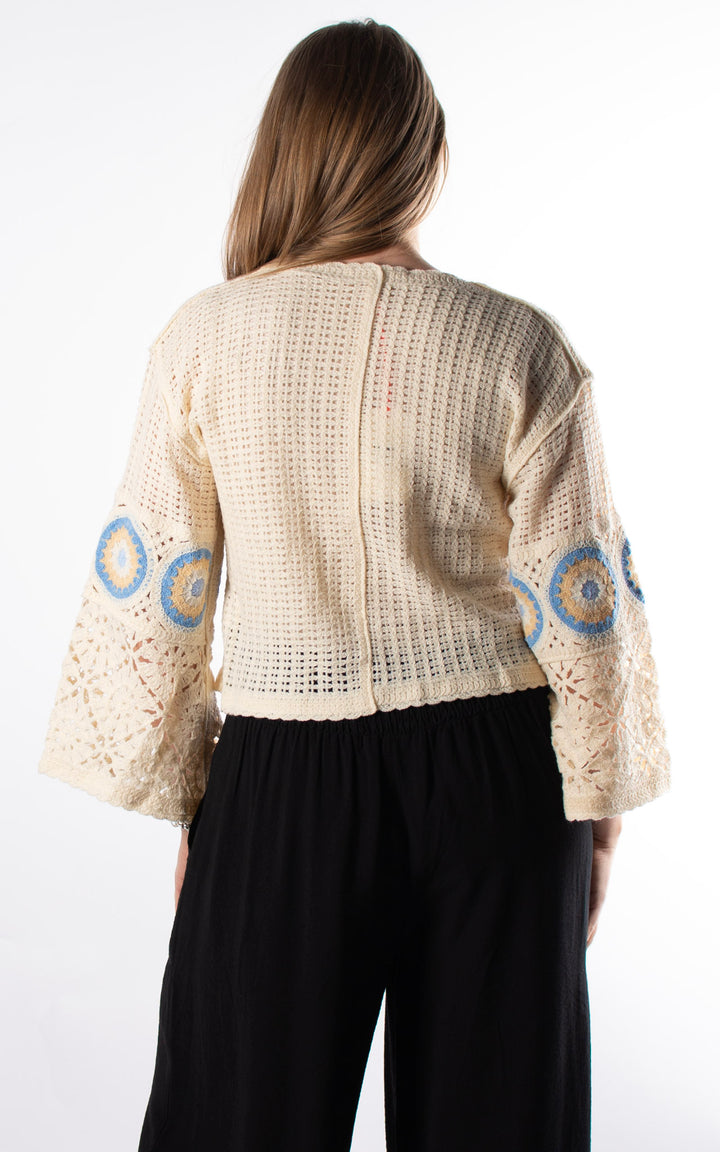 Sienna Mandala Crochet Crop Jumper | Blue and Beige