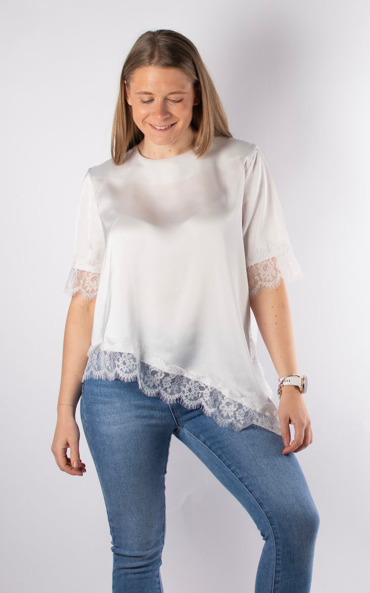 Silky Asymmetric Satin Top | White