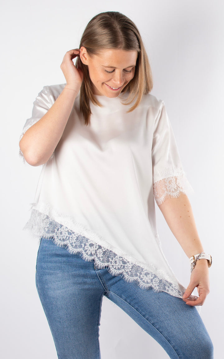 Silky Asymmetric Satin Top | White