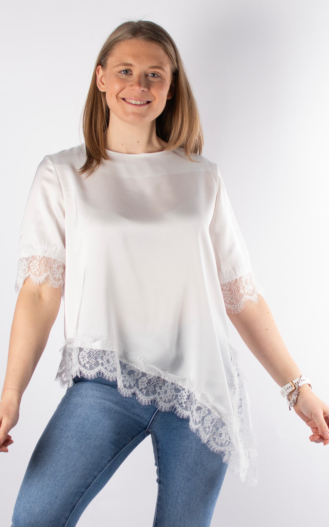 Silky Asymmetric Satin Top | White