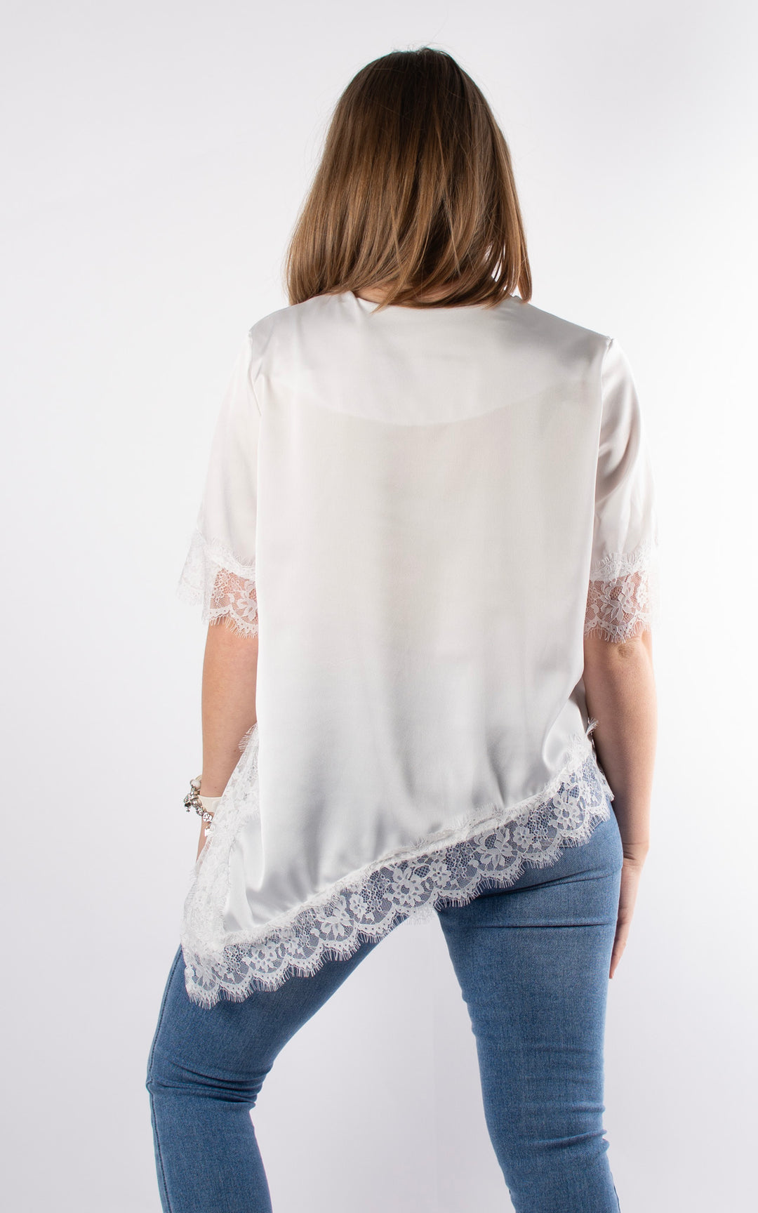 Silky Asymmetric Satin Top | White