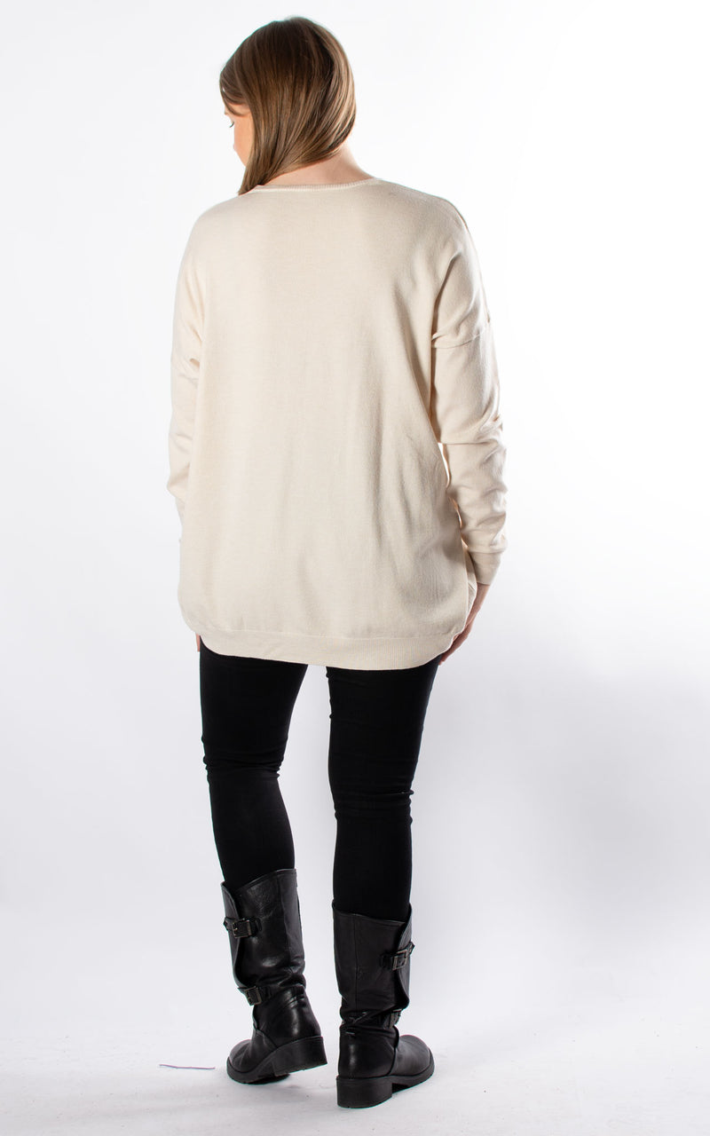 Simone Button V-neck | Beige