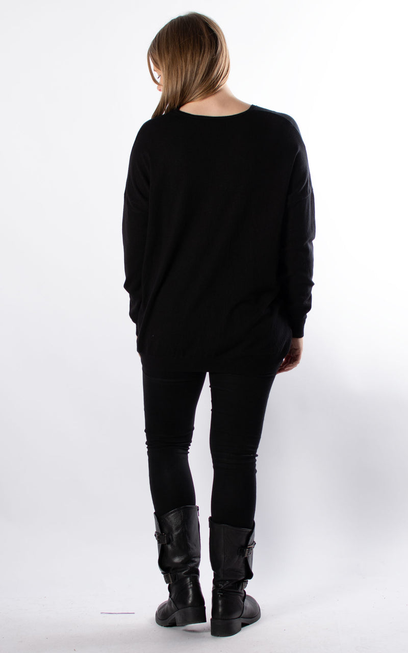 Simone Button V-neck | Black