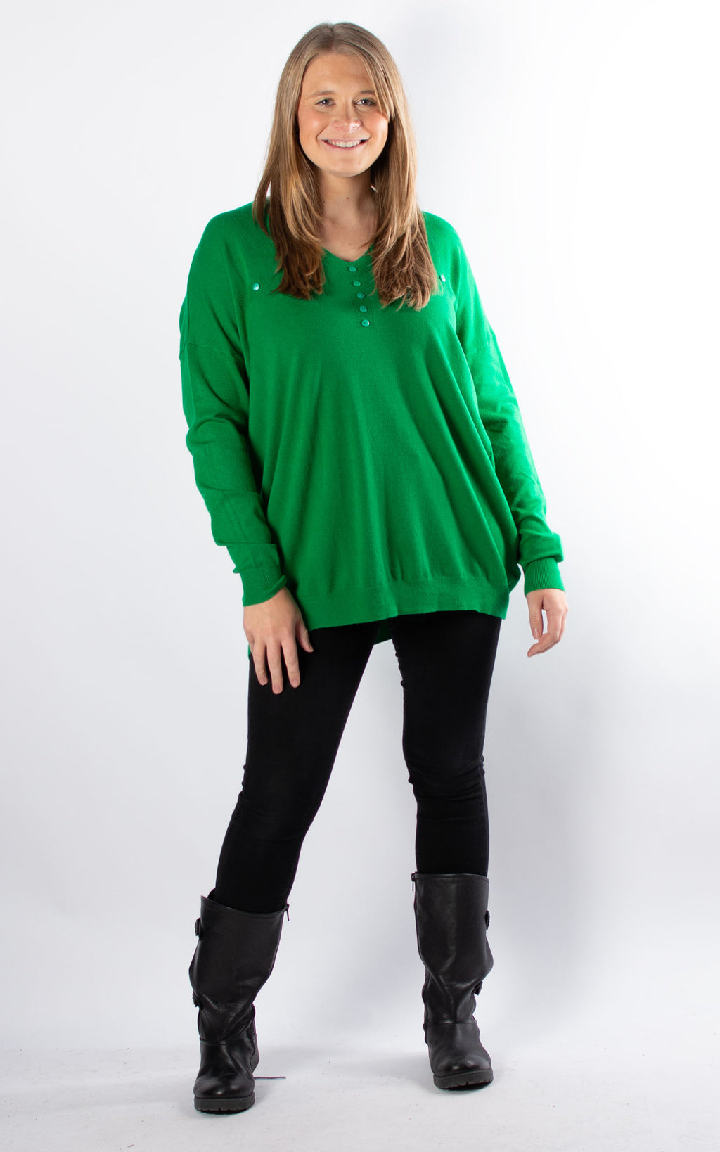 Simone Button V-neck | Green