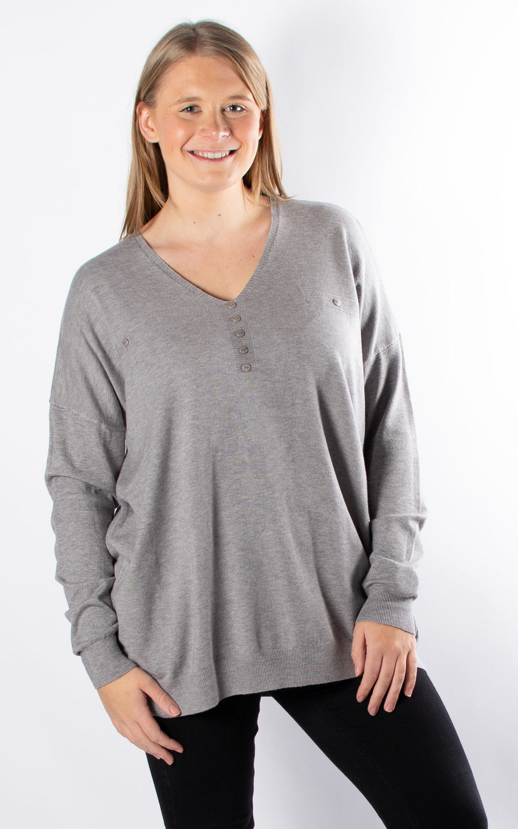 Simone Button V-neck | Grey