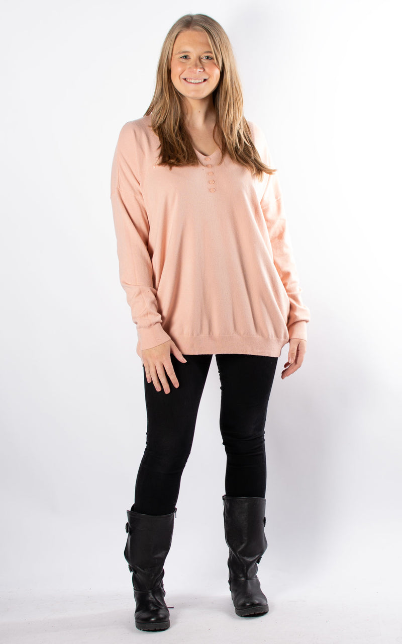 Simone Button V-neck | Pink