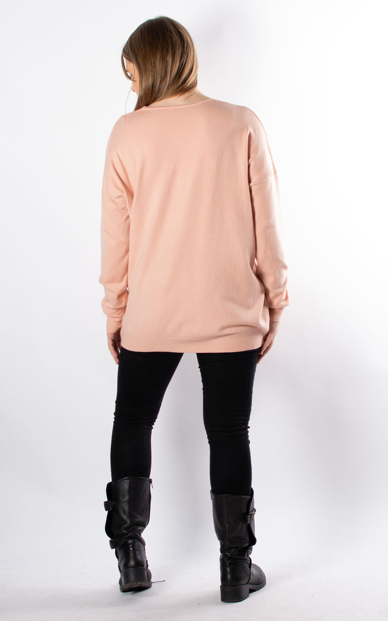 Simone Button V-neck | Pink