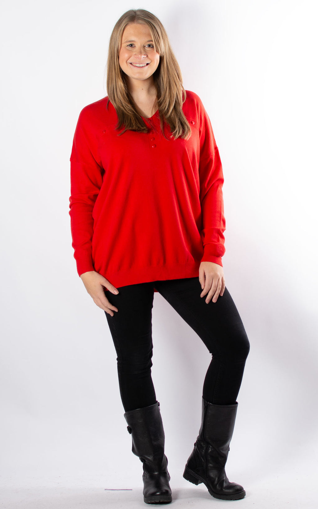 Simone Button V-neck | Red