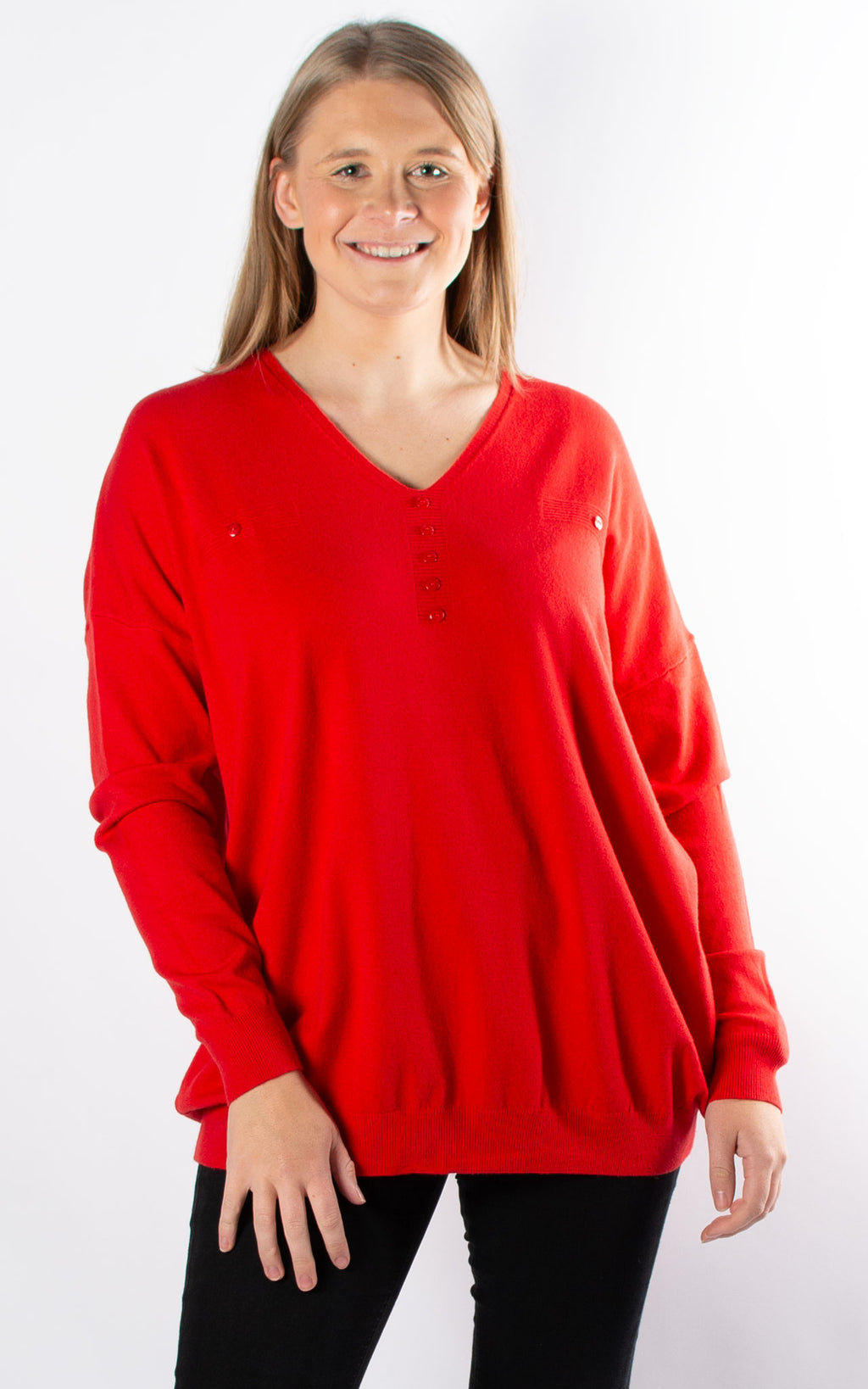 Simone Button V-neck | Red