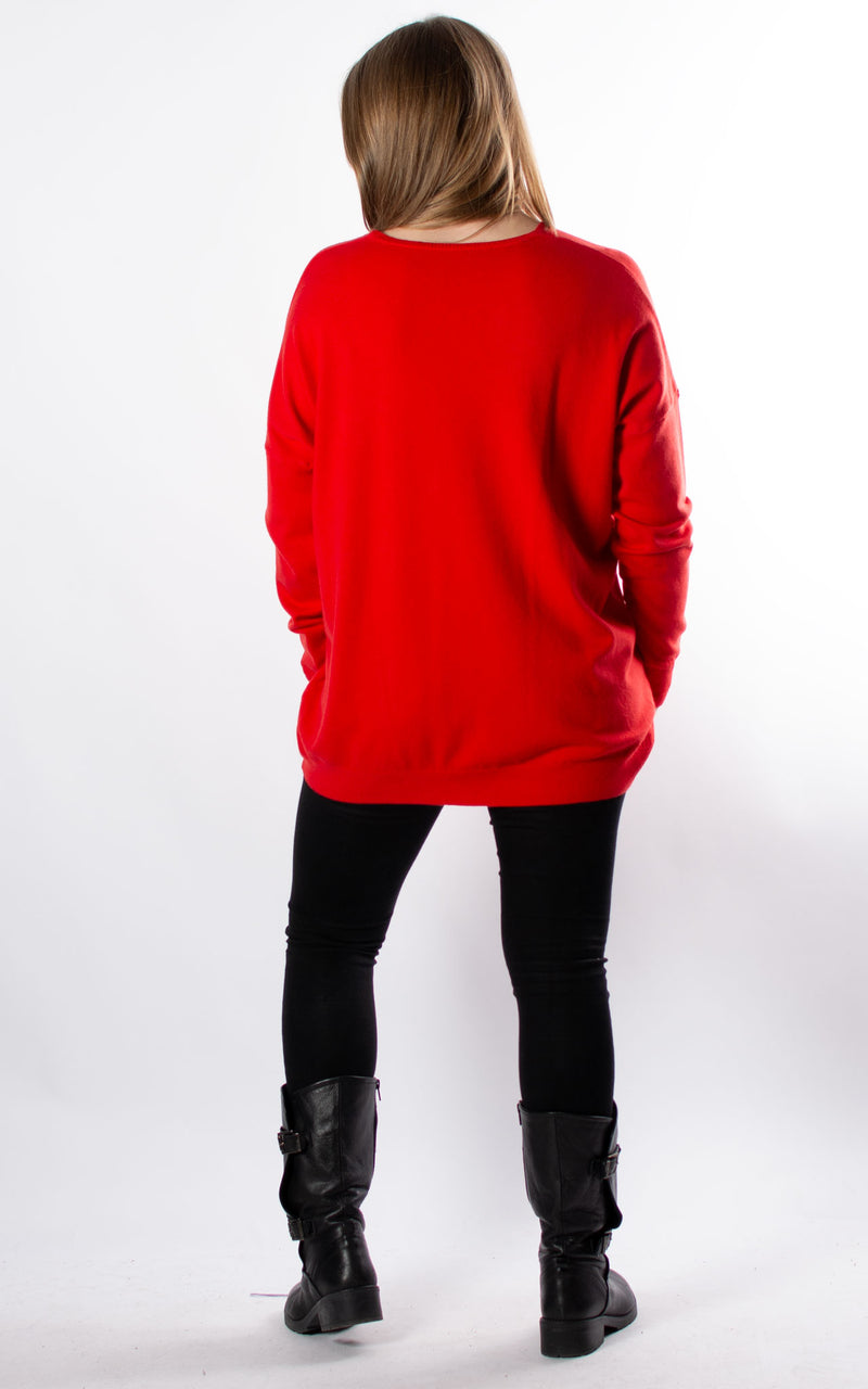 Simone Button V-neck | Red