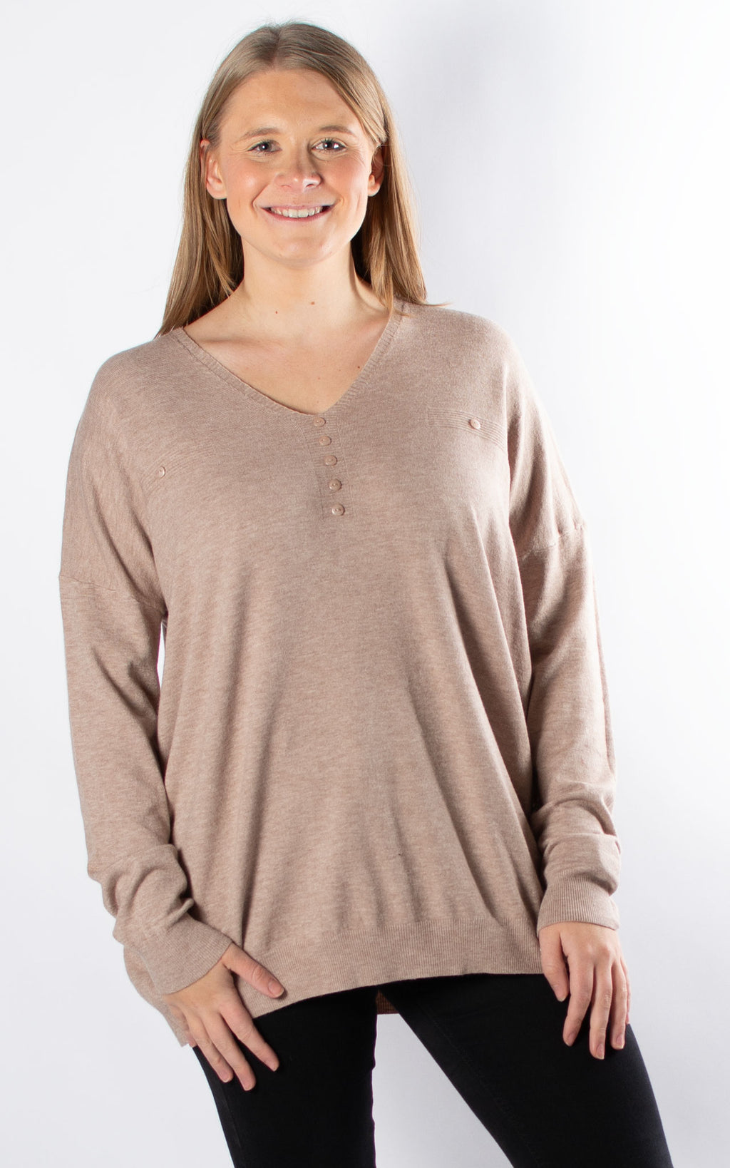 Simone Button V-neck | Taupe