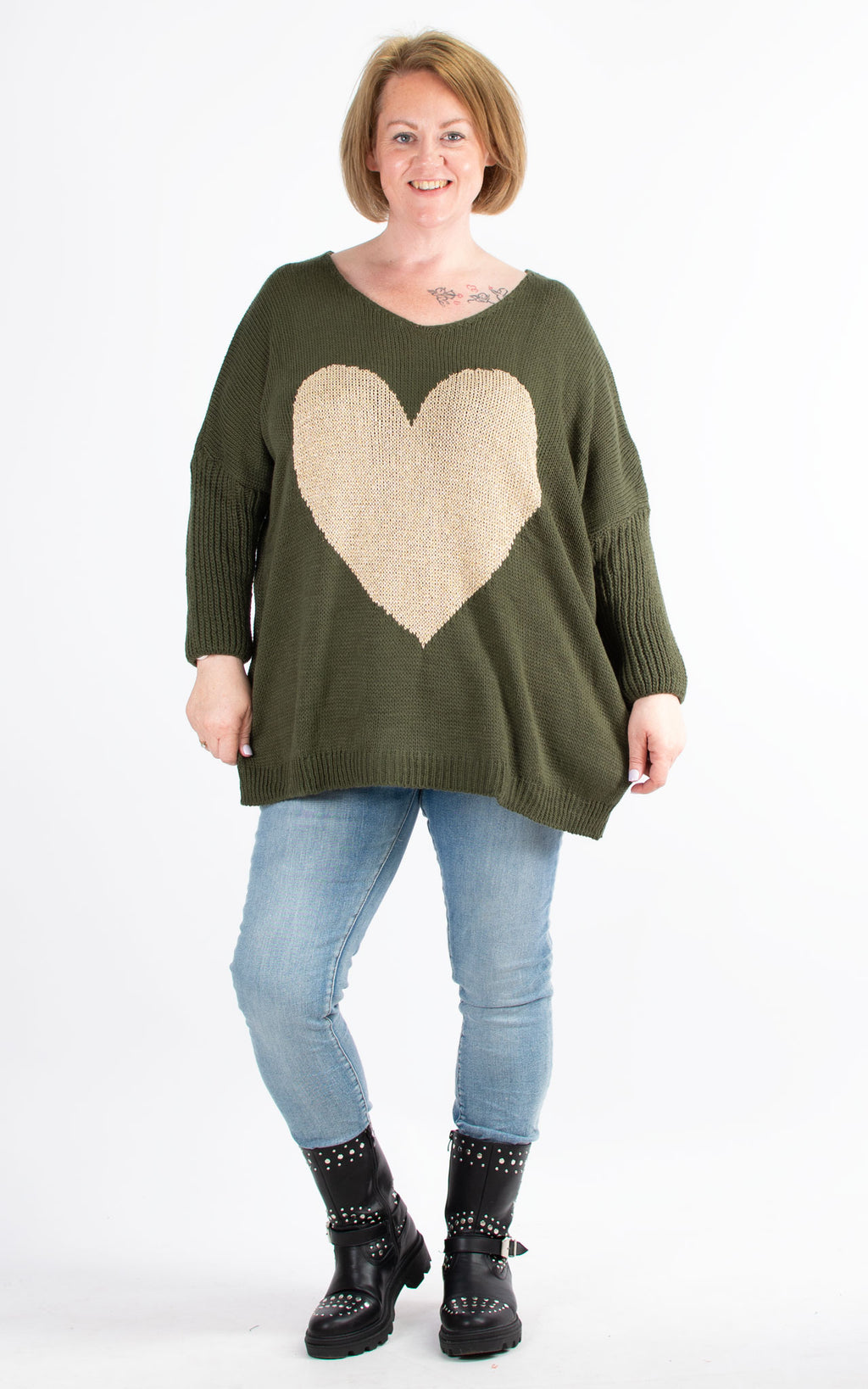 Simone Heart Jumper | Khaki