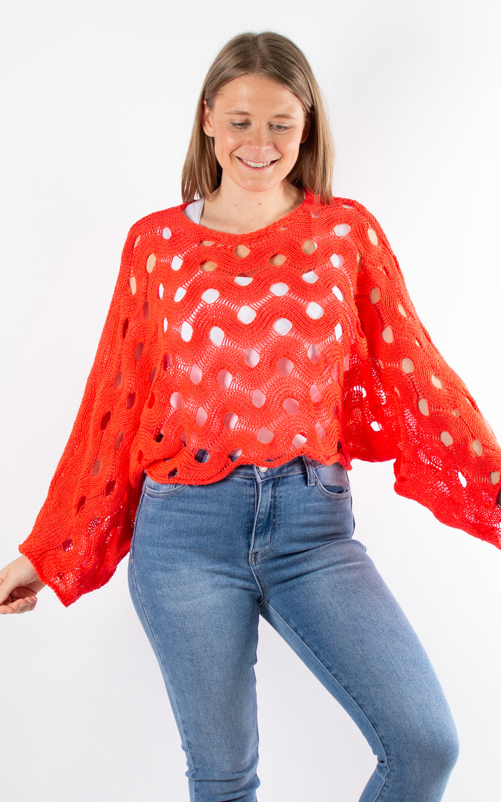 Skye Crochet Jumper | Coral