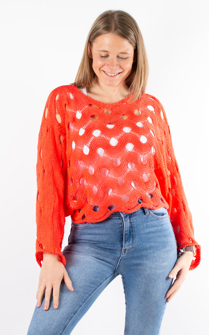Skye Crochet Jumper | Coral