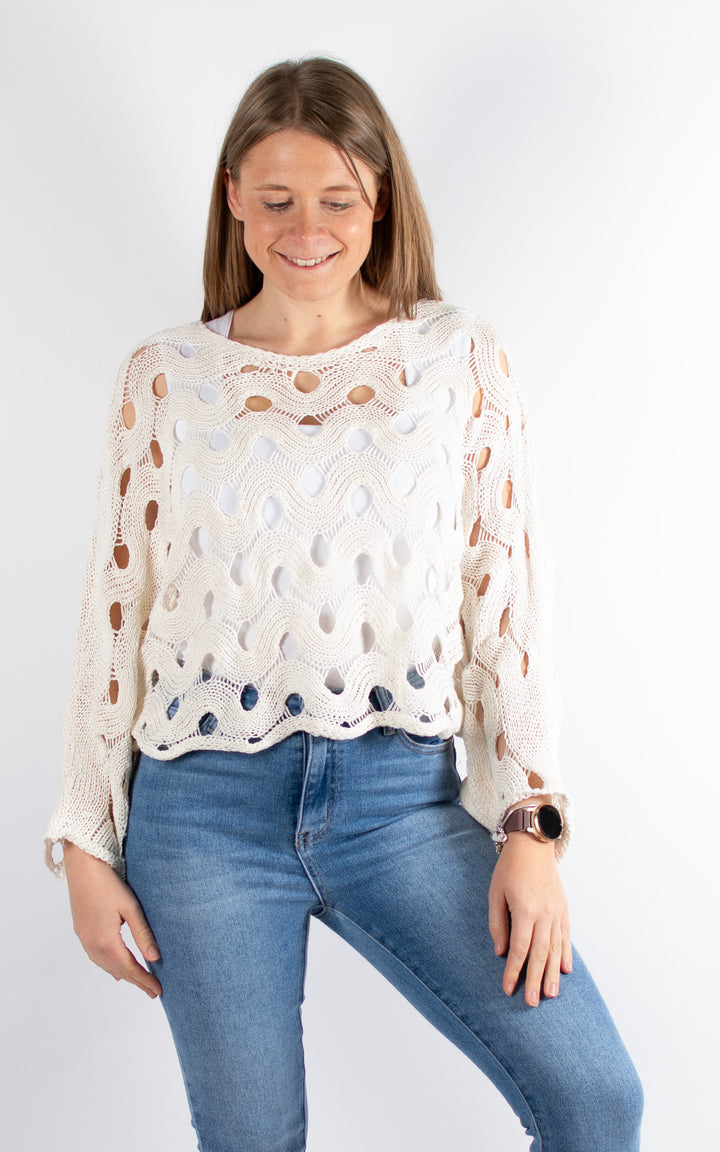 Skye Crochet Jumper | White