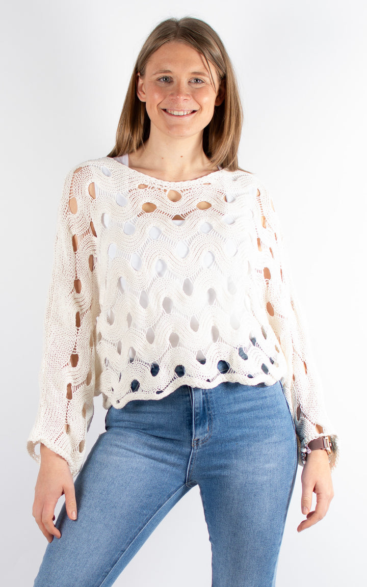 Skye Crochet Jumper | White