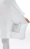 Slashed Sequin Pocket Top | White