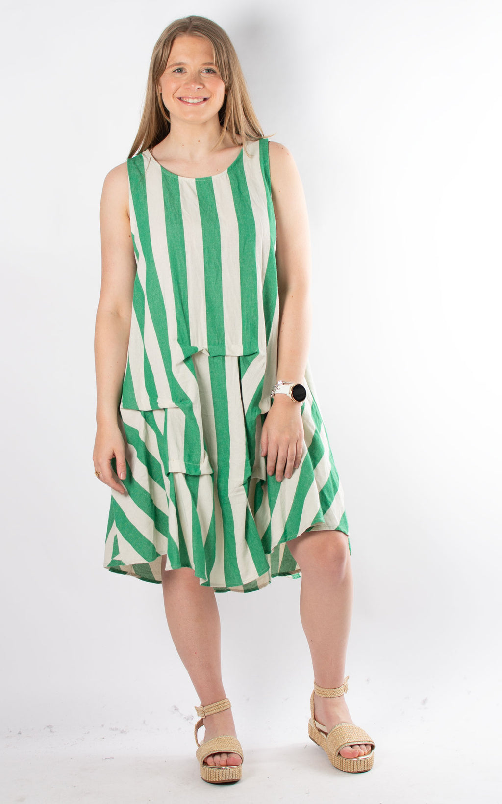 Sleeveless Stripe Dress | Green