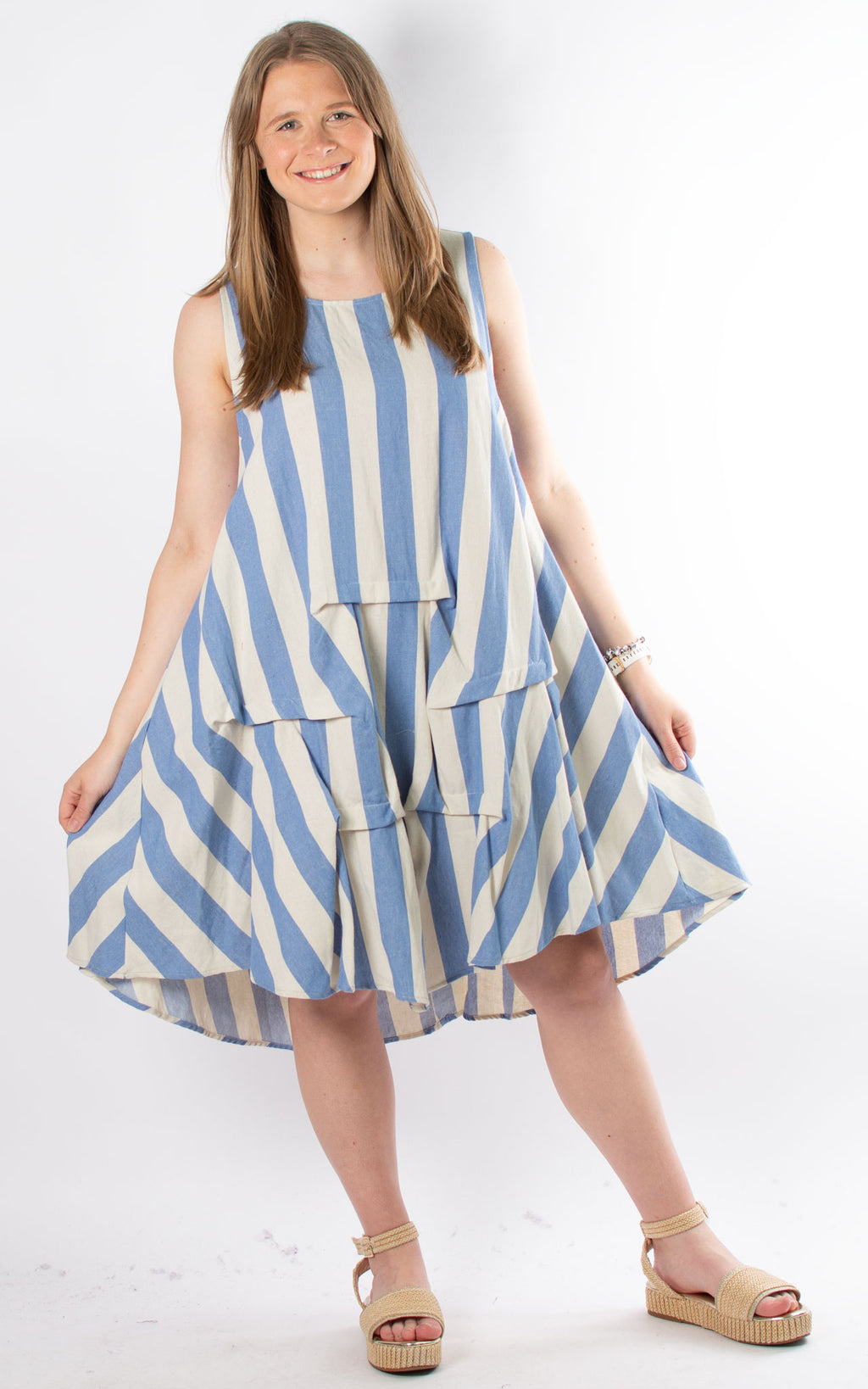 Sleeveless Stripe Dress | Sky Blue
