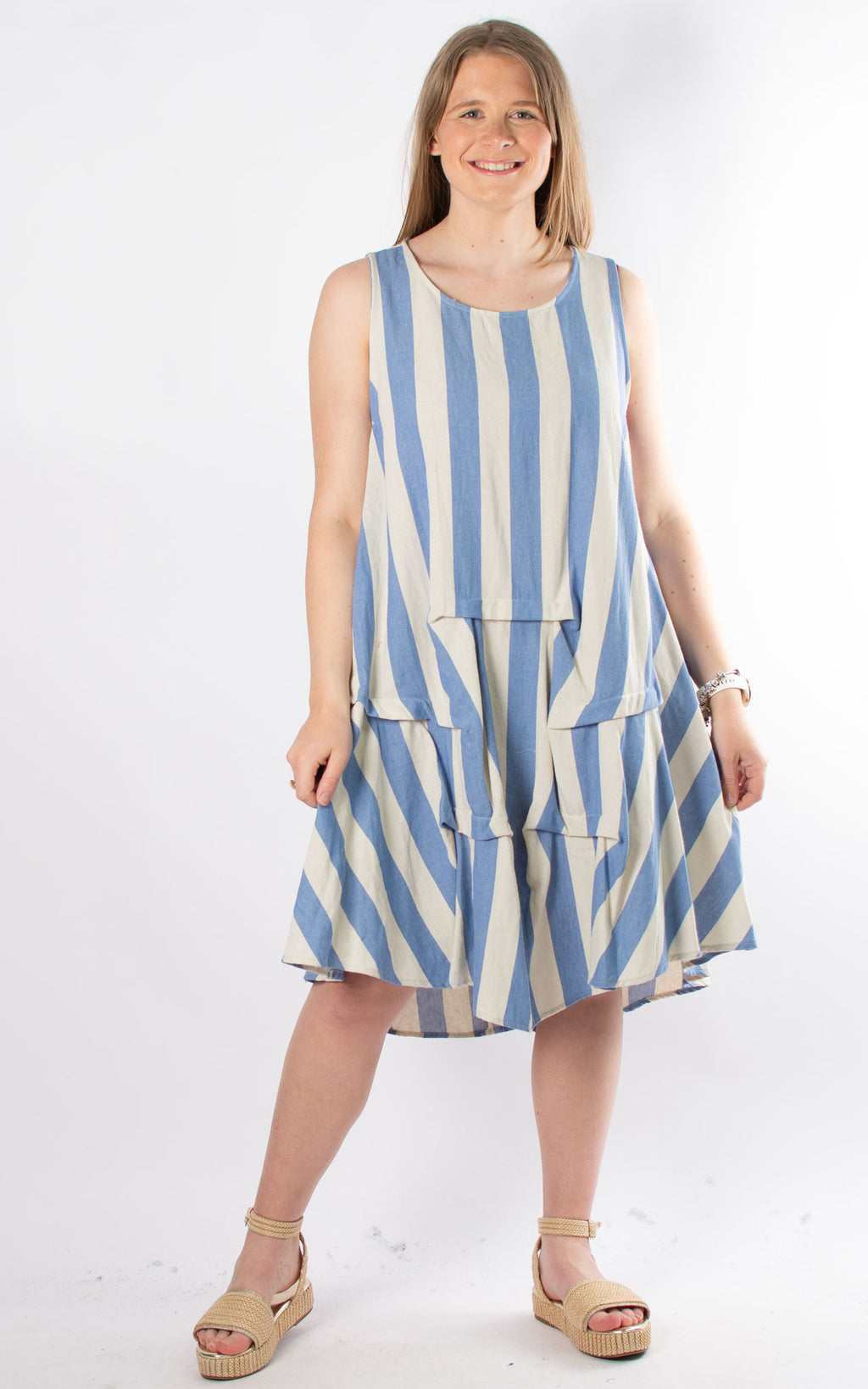 Sleeveless Stripe Dress | Sky Blue