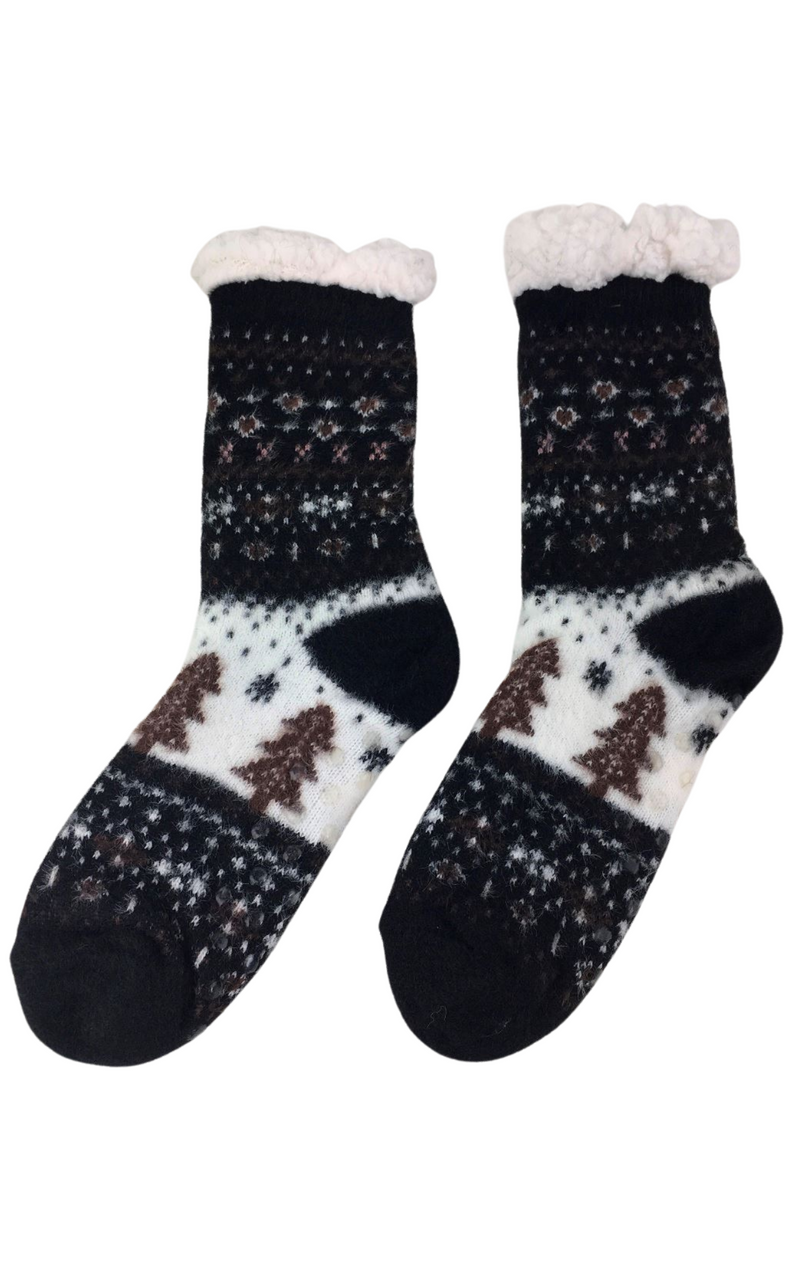 Slipper Socks | Winter Scenes |  Black