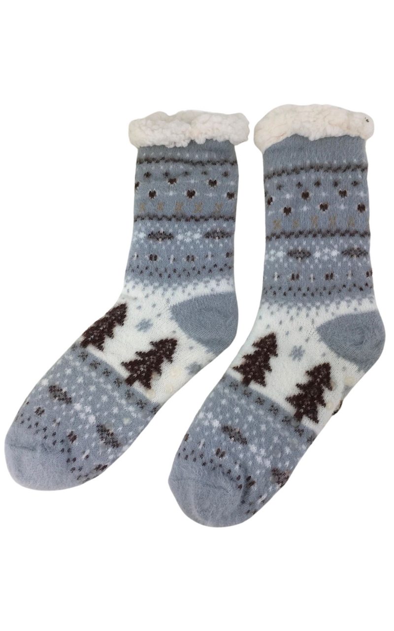 Slipper Socks | Winter Scenes | Light Grey