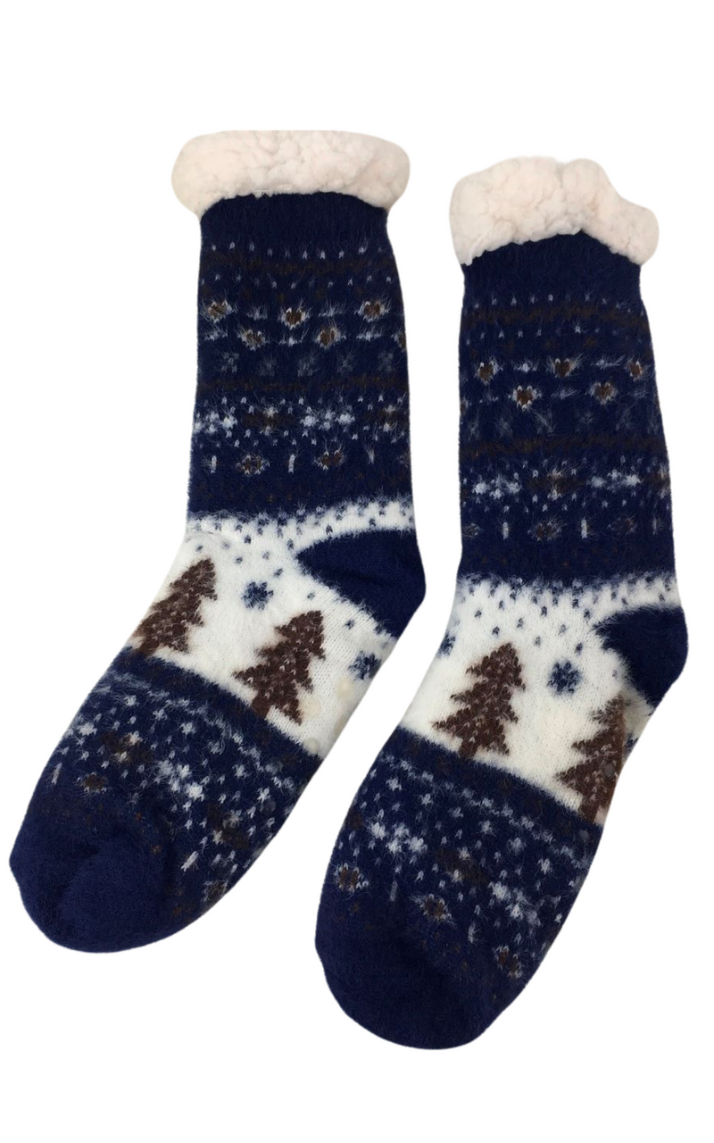 Slipper Socks | Winter Scenes | Navy