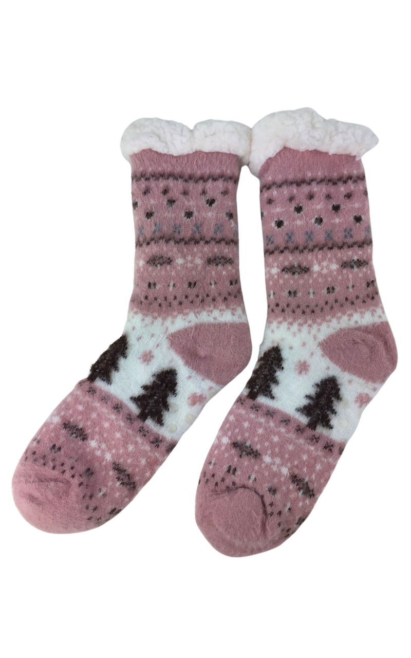 Slipper Socks | Winter Scenes | Pink