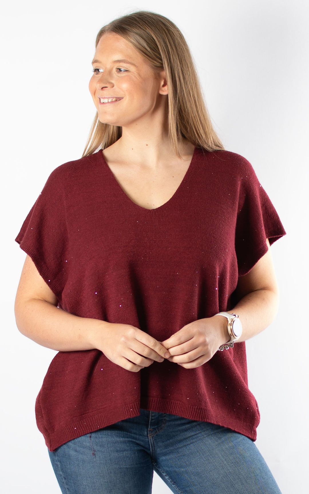 Sparkle V-Neck | Burgundy