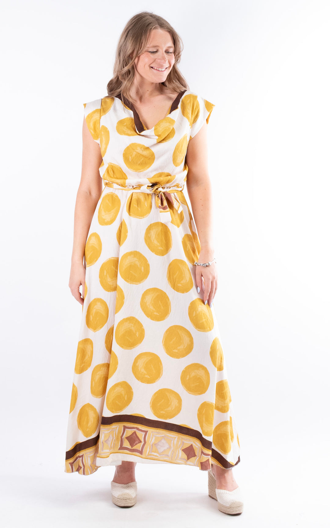 Spotty Cowl Neck Dress | Yellow