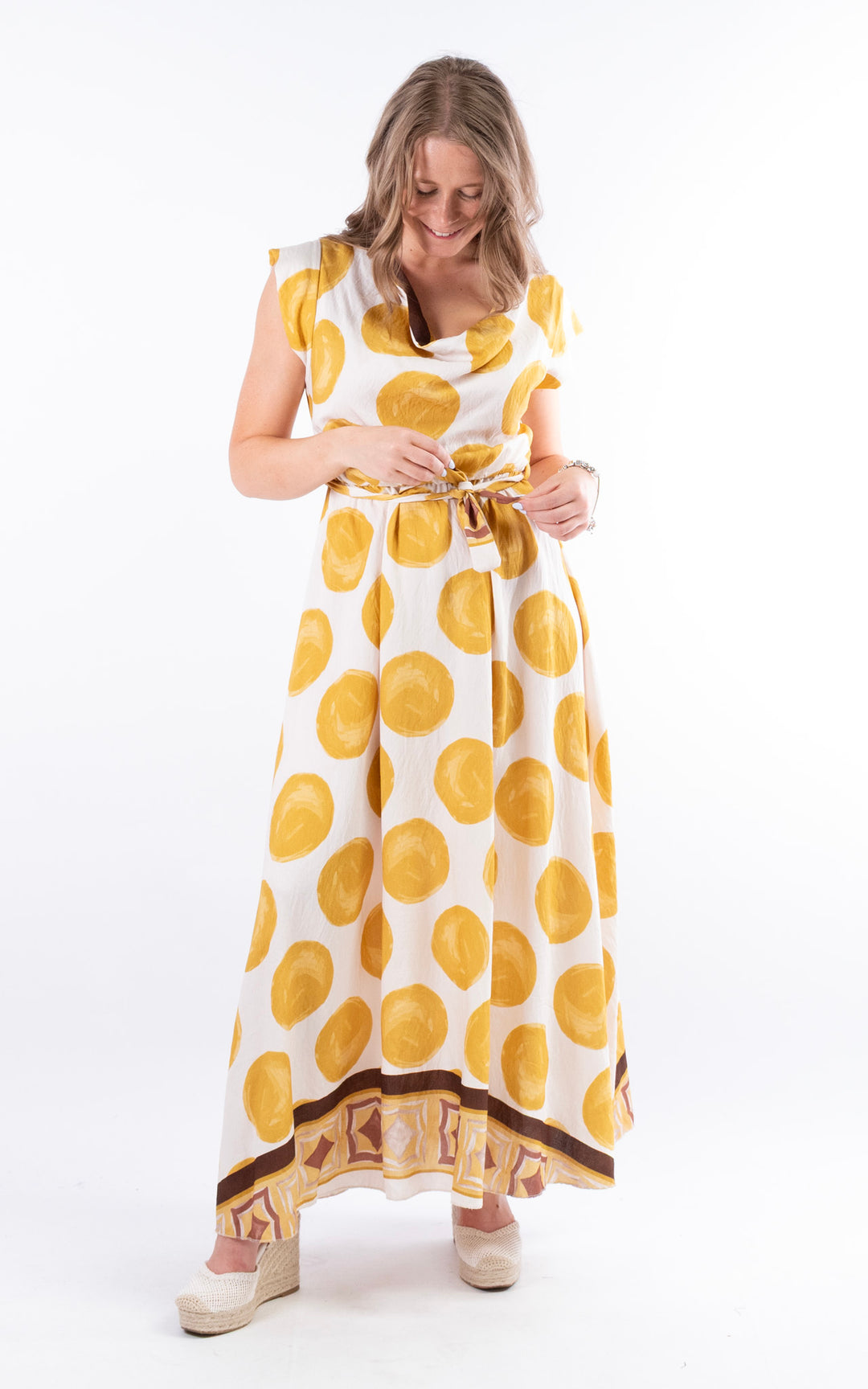 Spotty Cowl Neck Dress | Yellow