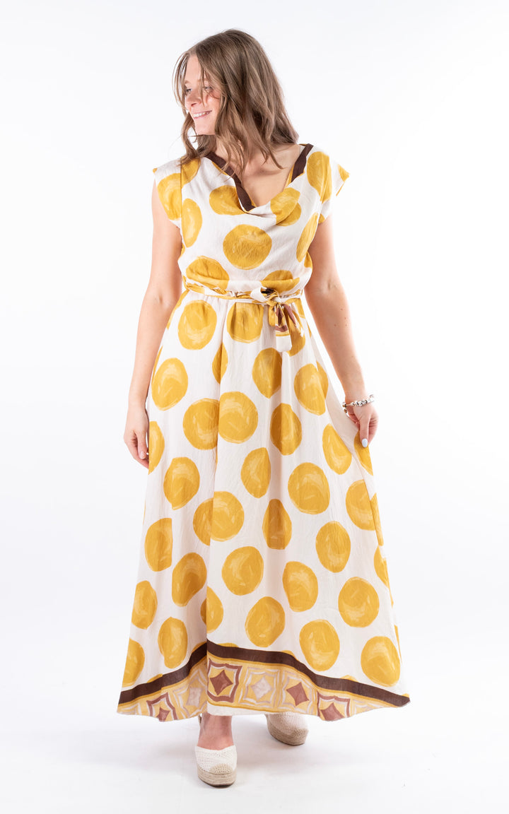Spotty Cowl Neck Dress | Yellow