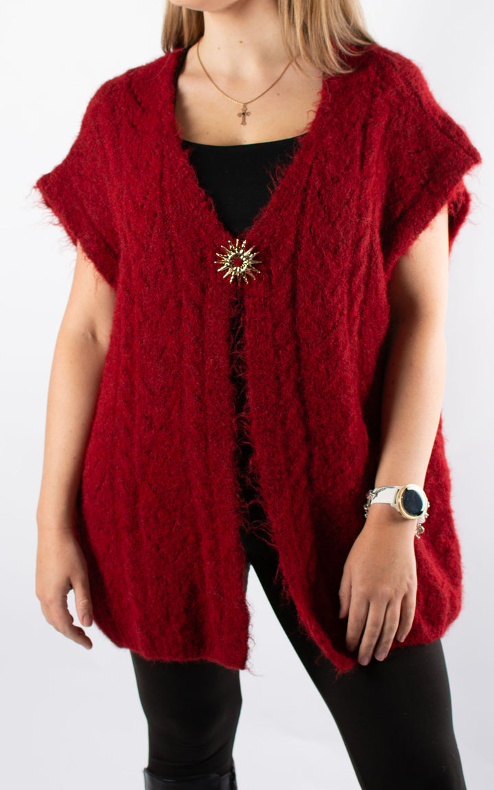Star Brooch Waistcoat | Burgundy
