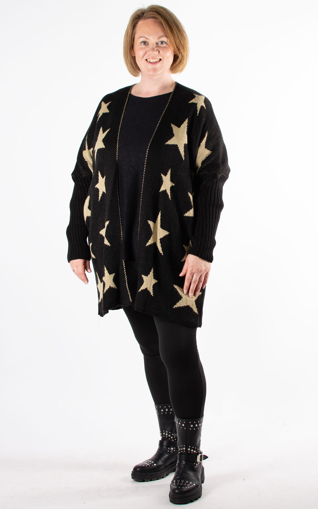Star Pattern Cardigan | Black & Beige