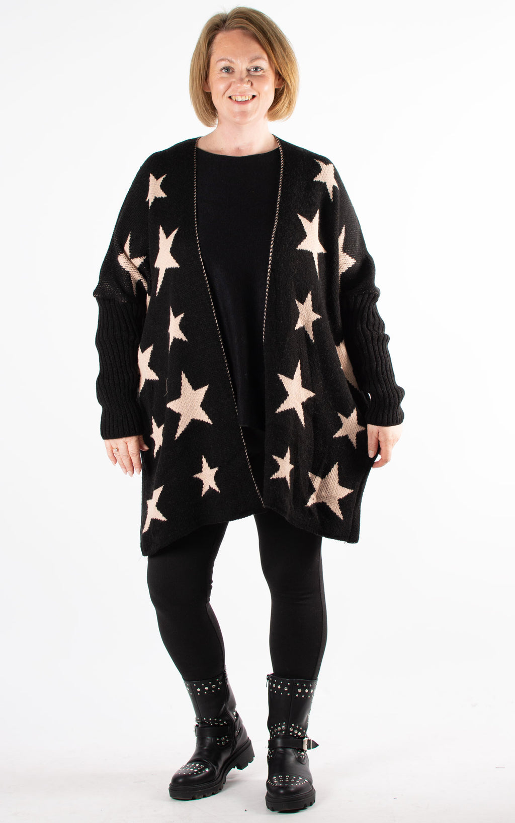 Star Pattern Cardigan | Black & Pink