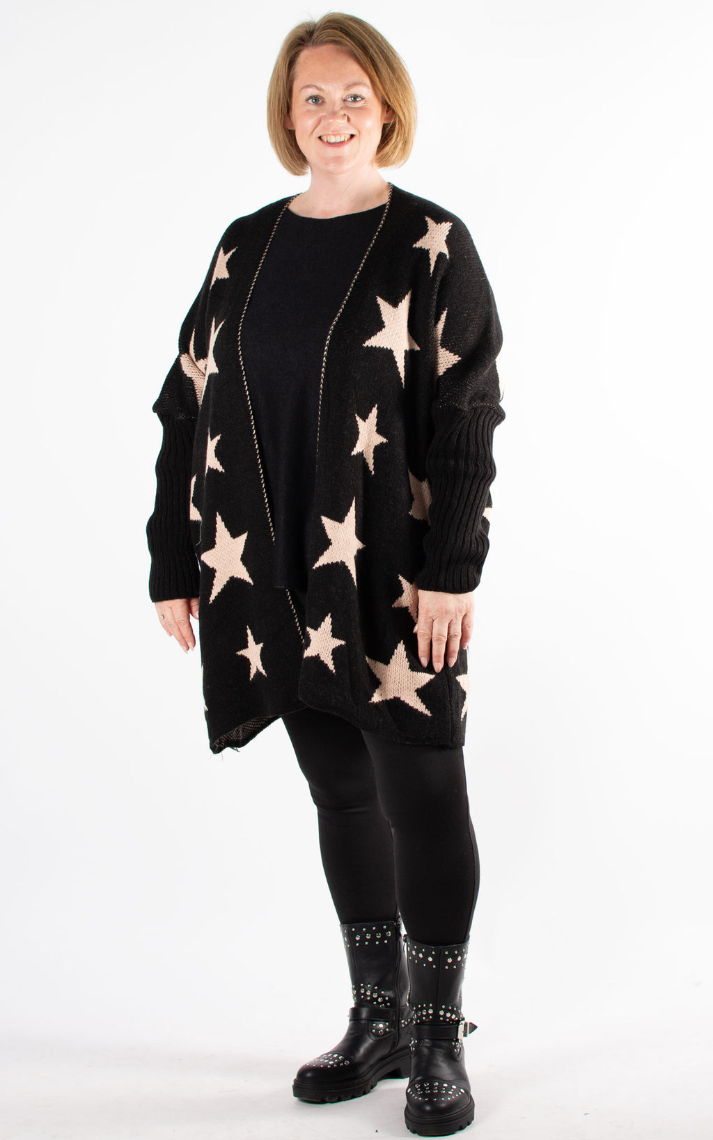 Star Pattern Cardigan | Black & Pink