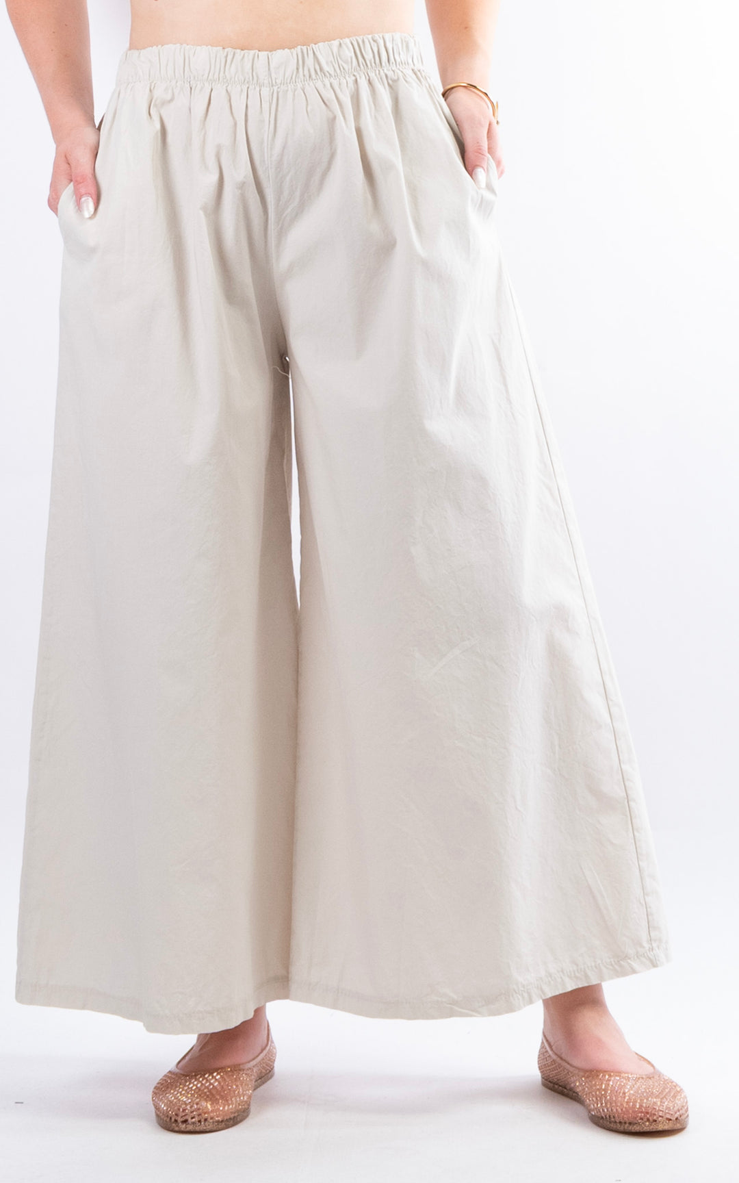Stretch Wide Leg Trouser | Beige