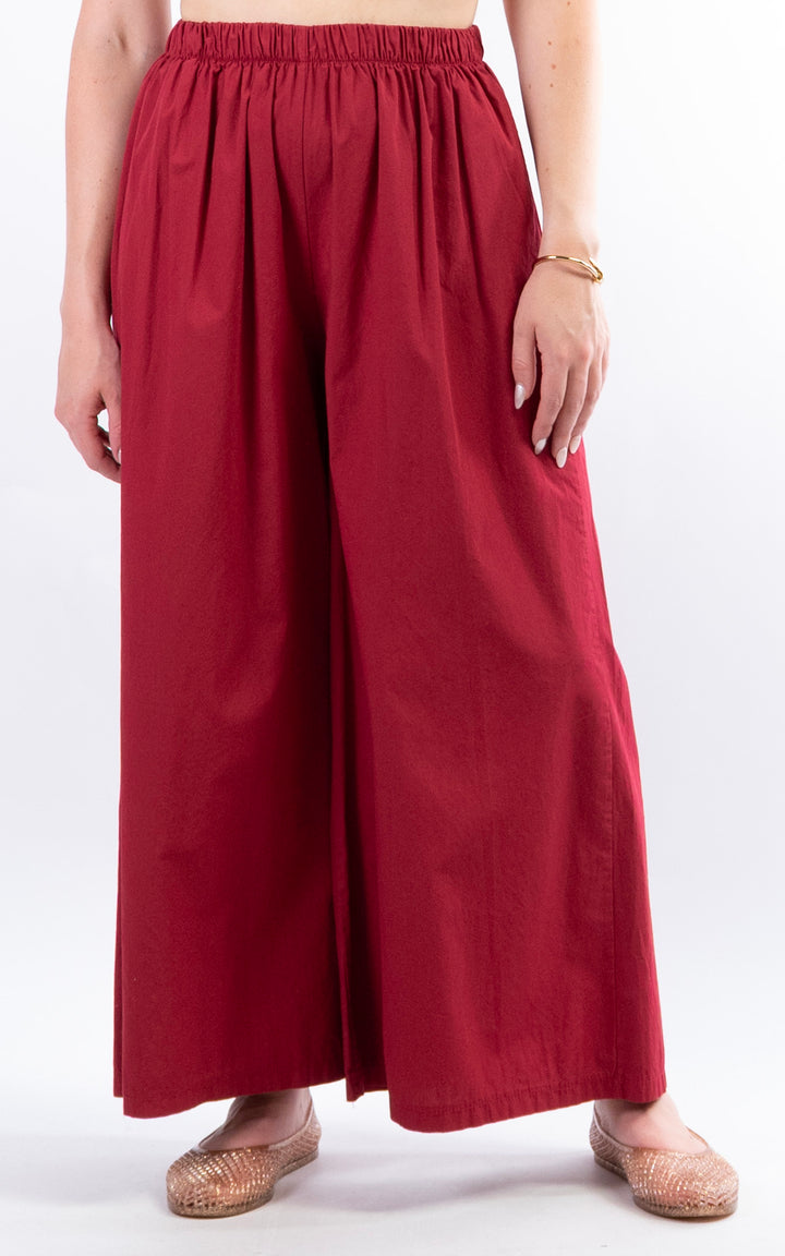 Stretch Wide Leg Trouser | Wine