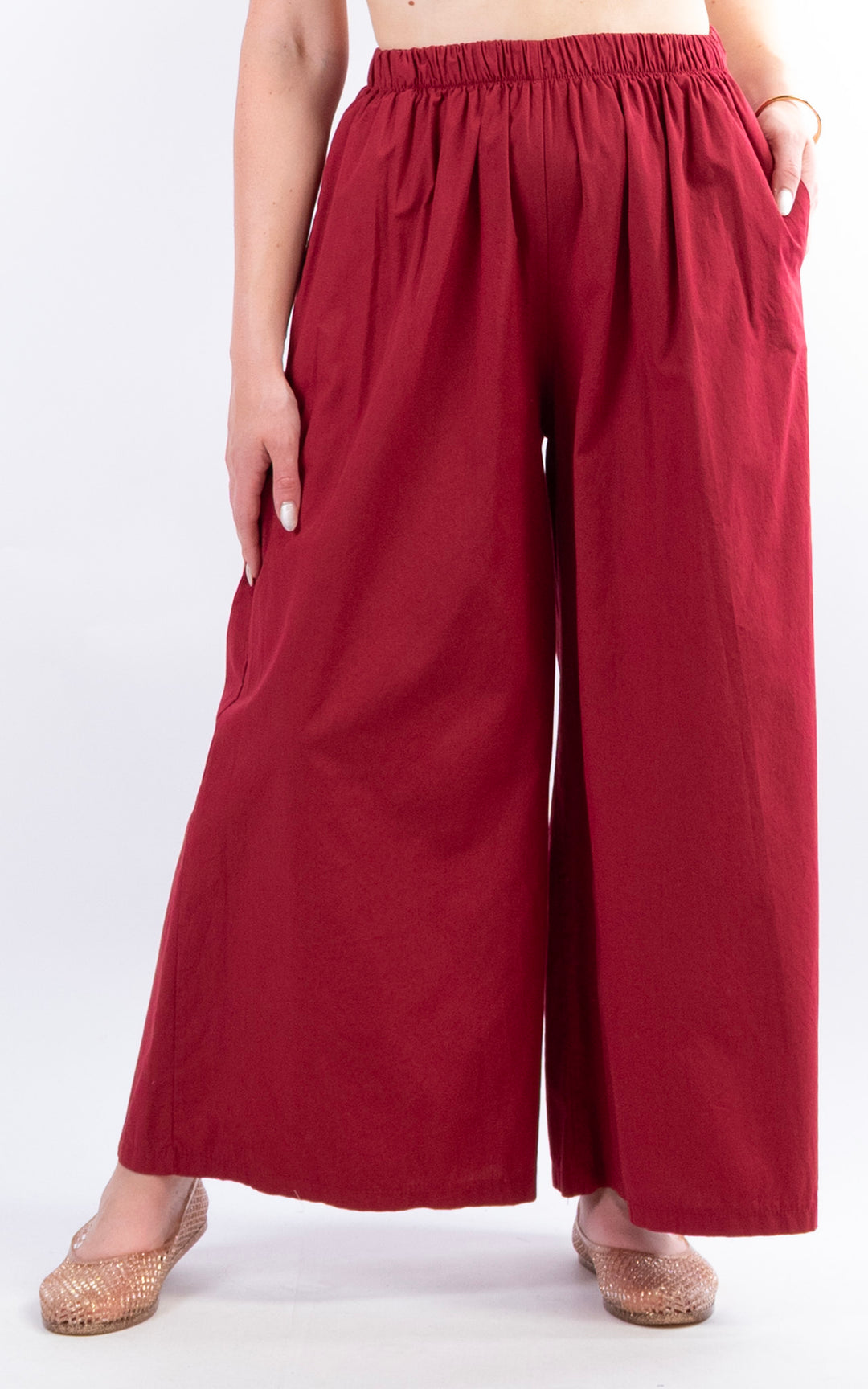 Stretch Wide Leg Trouser | Wine
