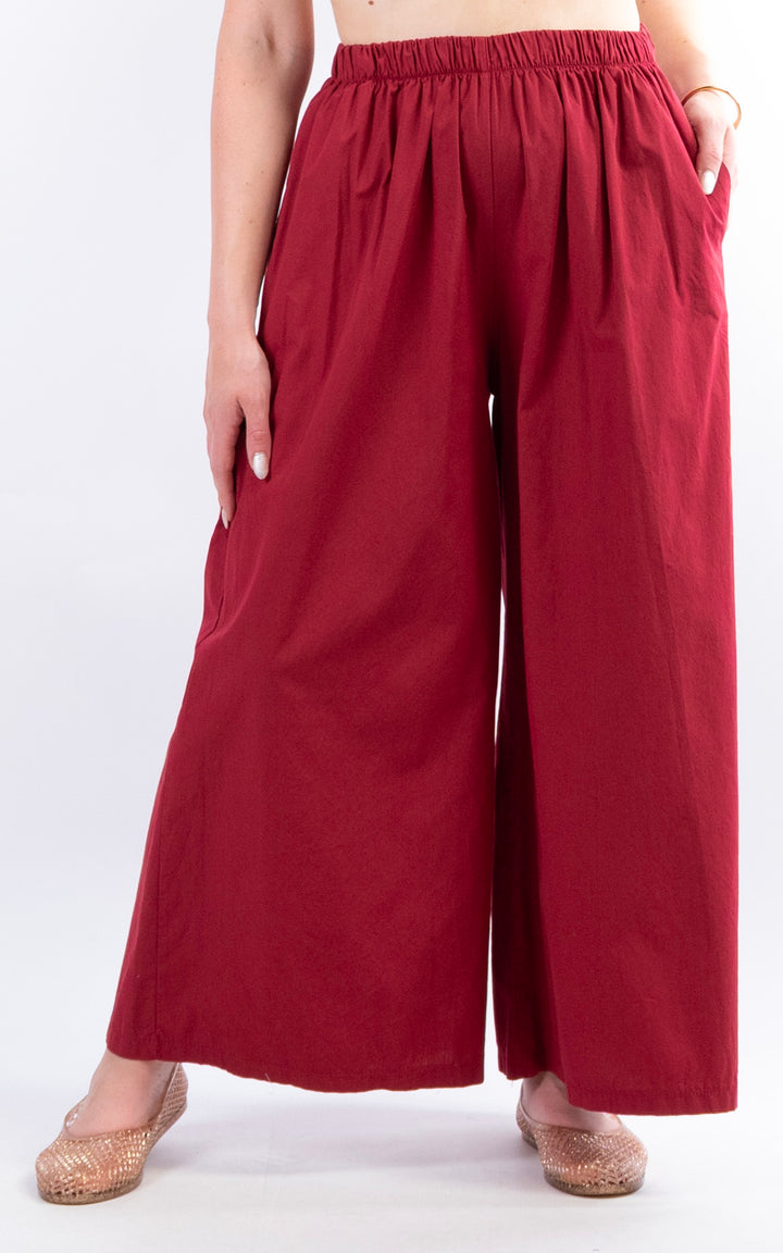 Stretch Wide Leg Trouser | Wine