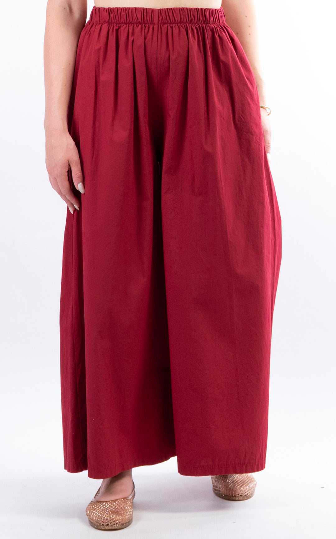 Stretch Wide Leg Trouser | Wine