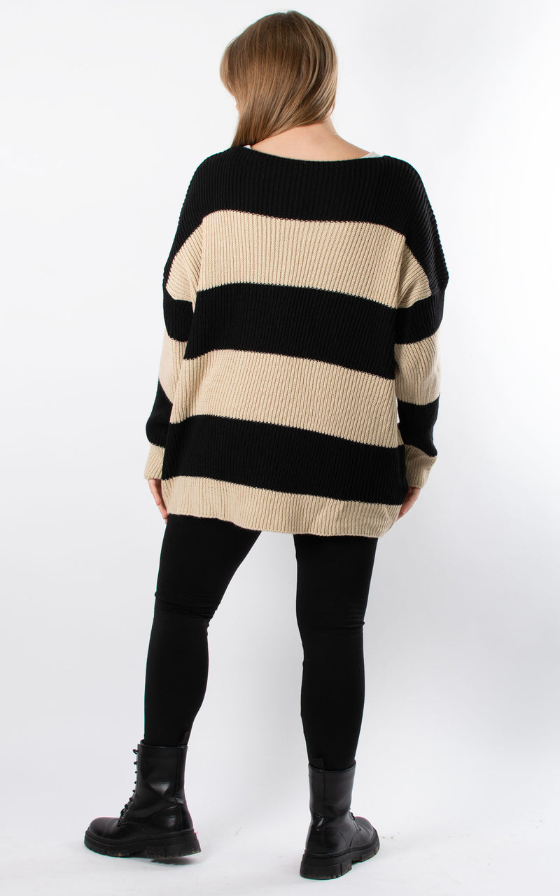 Stripe Knit Jumper | Black & Beige